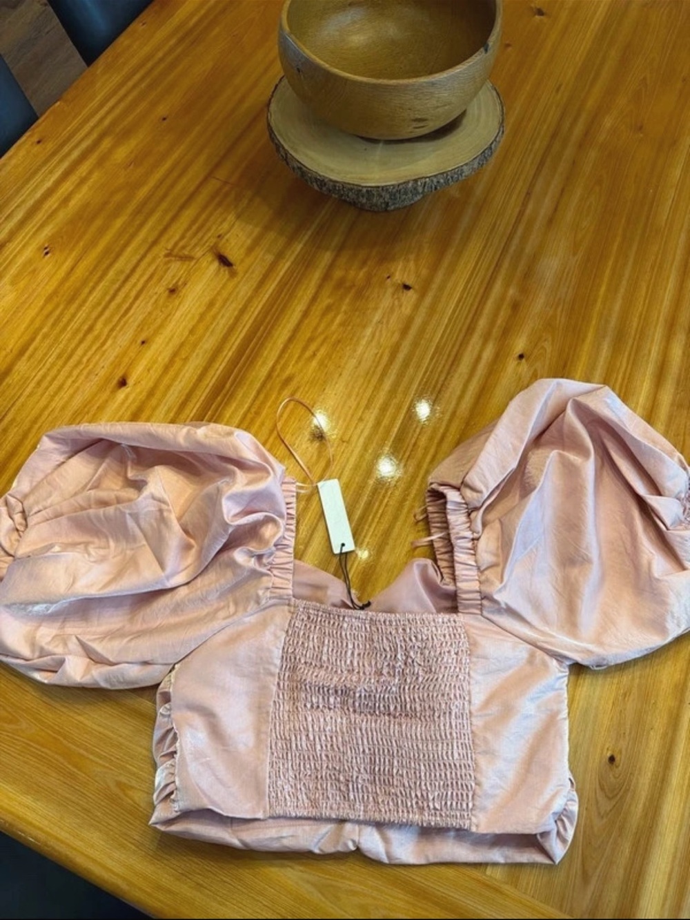 Blush Pink Puff Sleeve Crop Top - Women Tops - Picture 3 of 3